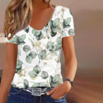 Leaf Print Casual T-paita