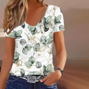 Leaf Print Casual T-paita